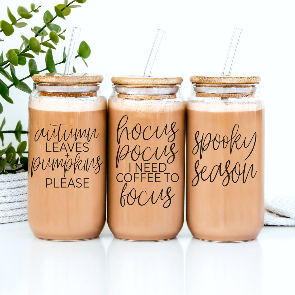 Sutton Lane Co. Fall — Autumn Leaves & Pumpkins 20oz Glass Tumbler