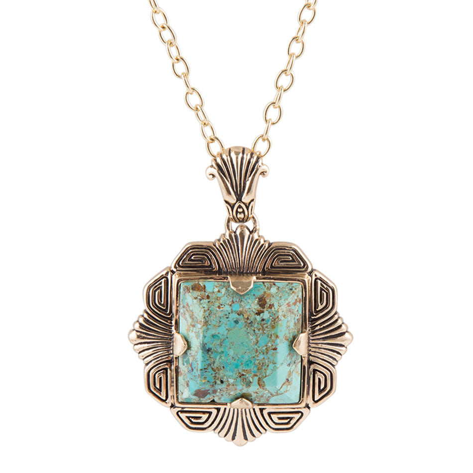 Genuine Turquoise Square Pendant Necklace