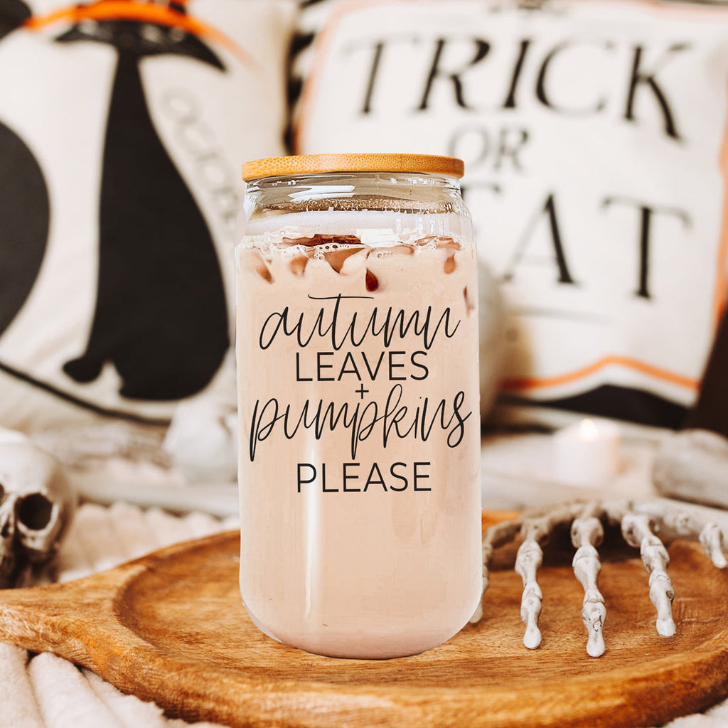 Sutton Lane Co. Fall — Autumn Leaves & Pumpkins 20oz Glass Tumbler