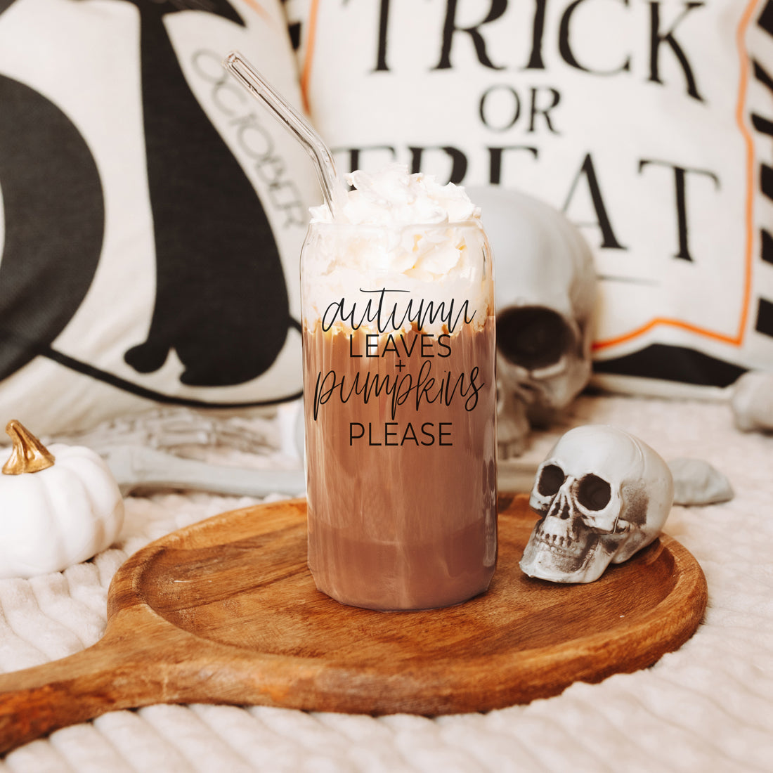 Sutton Lane Co. Fall — Autumn Leaves & Pumpkins 20oz Glass Tumbler
