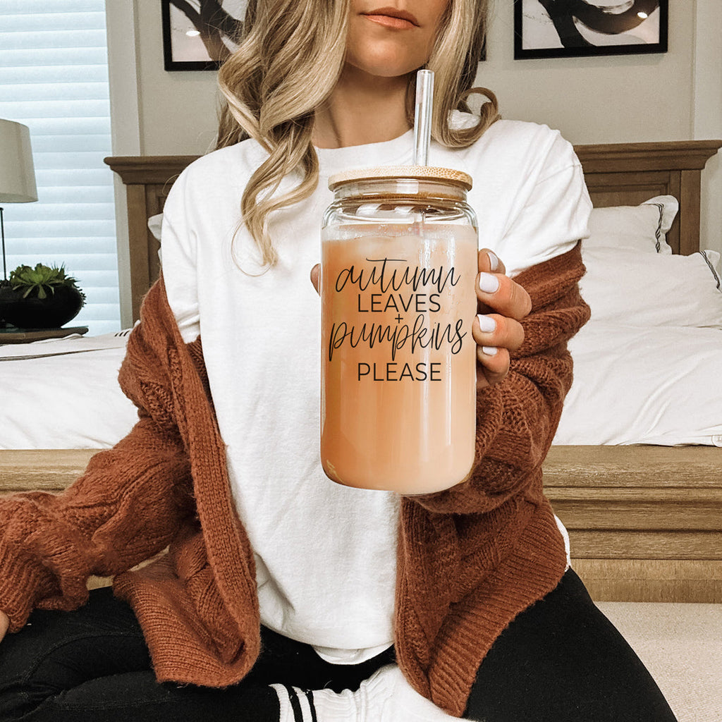 Sutton Lane Co. Fall — Autumn Leaves & Pumpkins 20oz Glass Tumbler