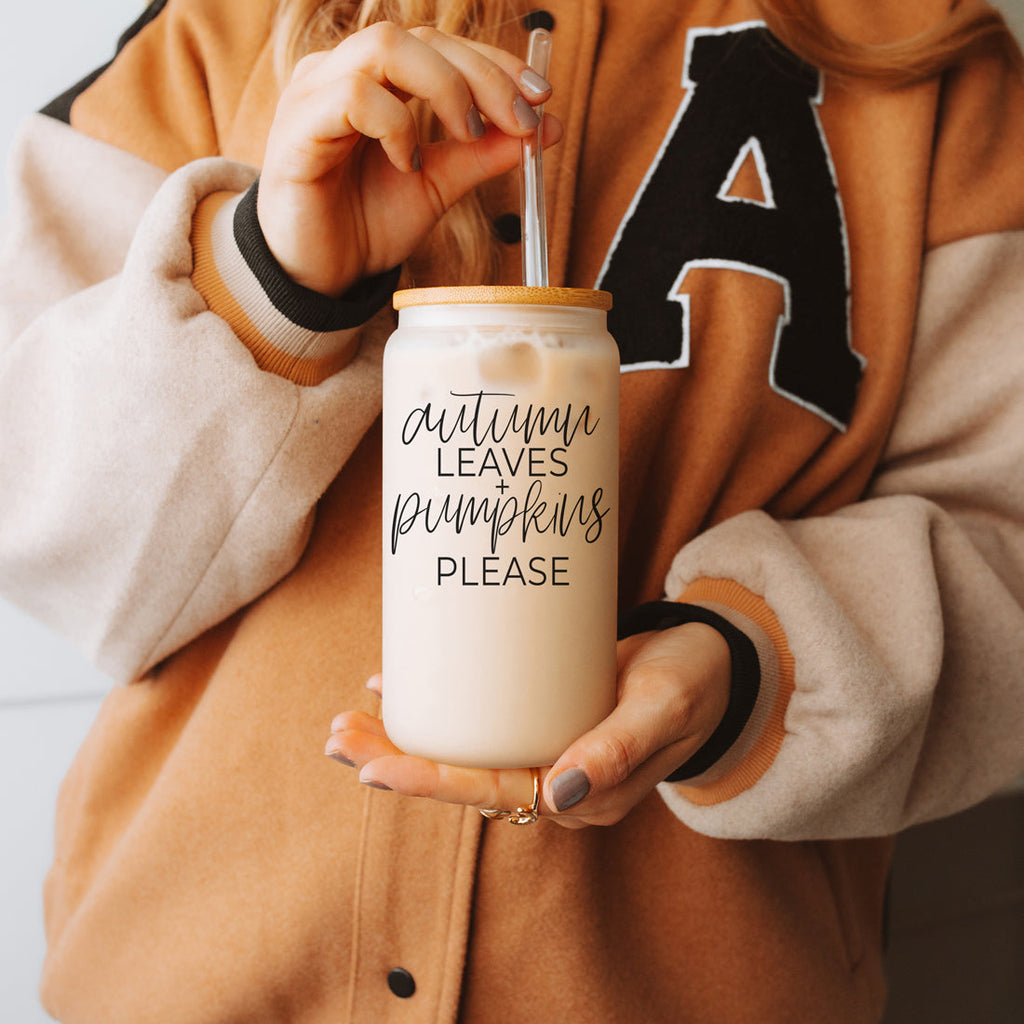 Sutton Lane Co. Fall — Autumn Leaves & Pumpkins 20oz Glass Tumbler