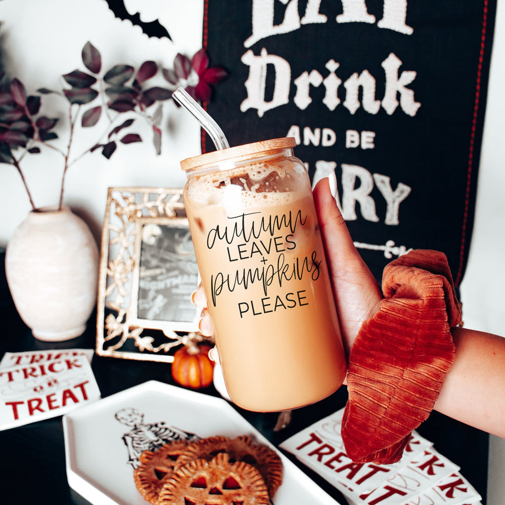 Sutton Lane Co. Fall — Autumn Leaves & Pumpkins 20oz Glass Tumbler