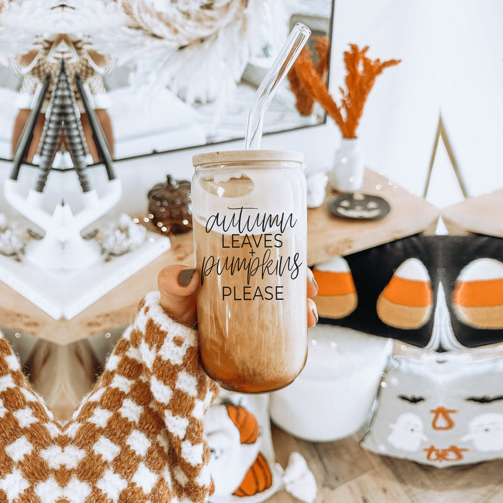 Sutton Lane Co. Fall — Autumn Leaves & Pumpkins 20oz Glass Tumbler