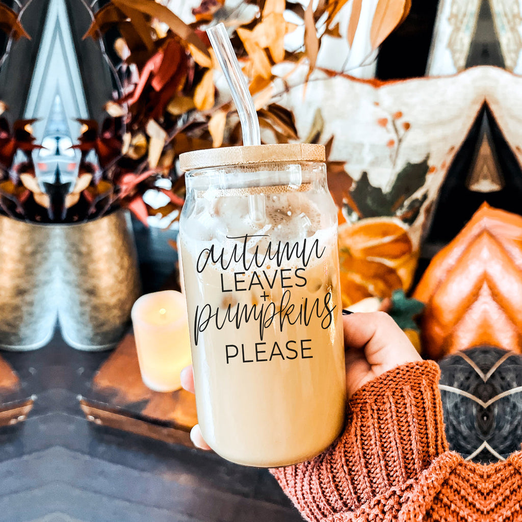 Sutton Lane Co. Fall — Autumn Leaves & Pumpkins 20oz Glass Tumbler