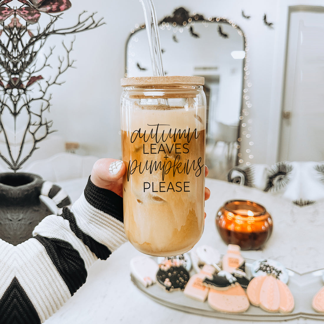 Sutton Lane Co. Fall — Autumn Leaves & Pumpkins 20oz Glass Tumbler
