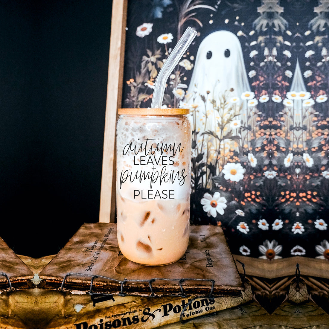 Sutton Lane Co. Fall — Autumn Leaves & Pumpkins 20oz Glass Tumbler