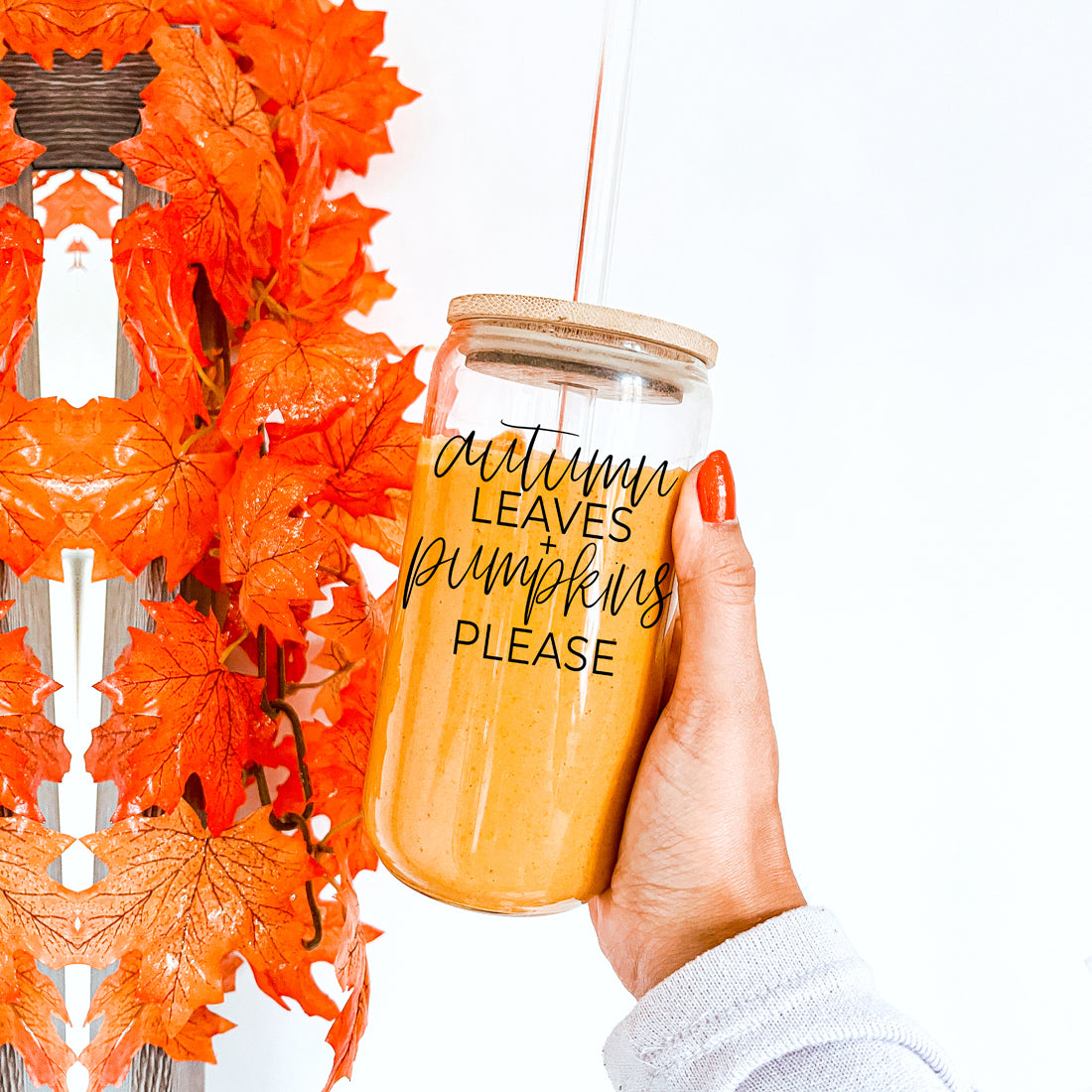 Sutton Lane Co. Fall — Autumn Leaves & Pumpkins 20oz Glass Tumbler