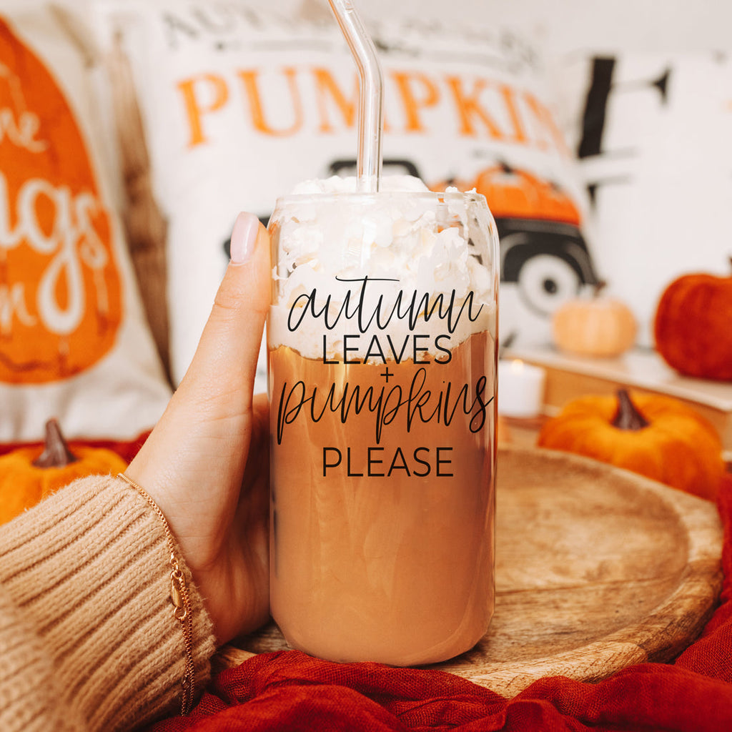 Sutton Lane Co. Fall — Autumn Leaves & Pumpkins 20oz Glass Tumbler
