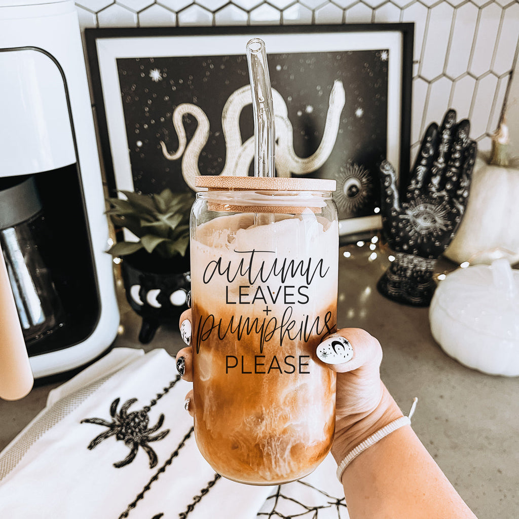Sutton Lane Co. Fall — Autumn Leaves & Pumpkins 20oz Glass Tumbler