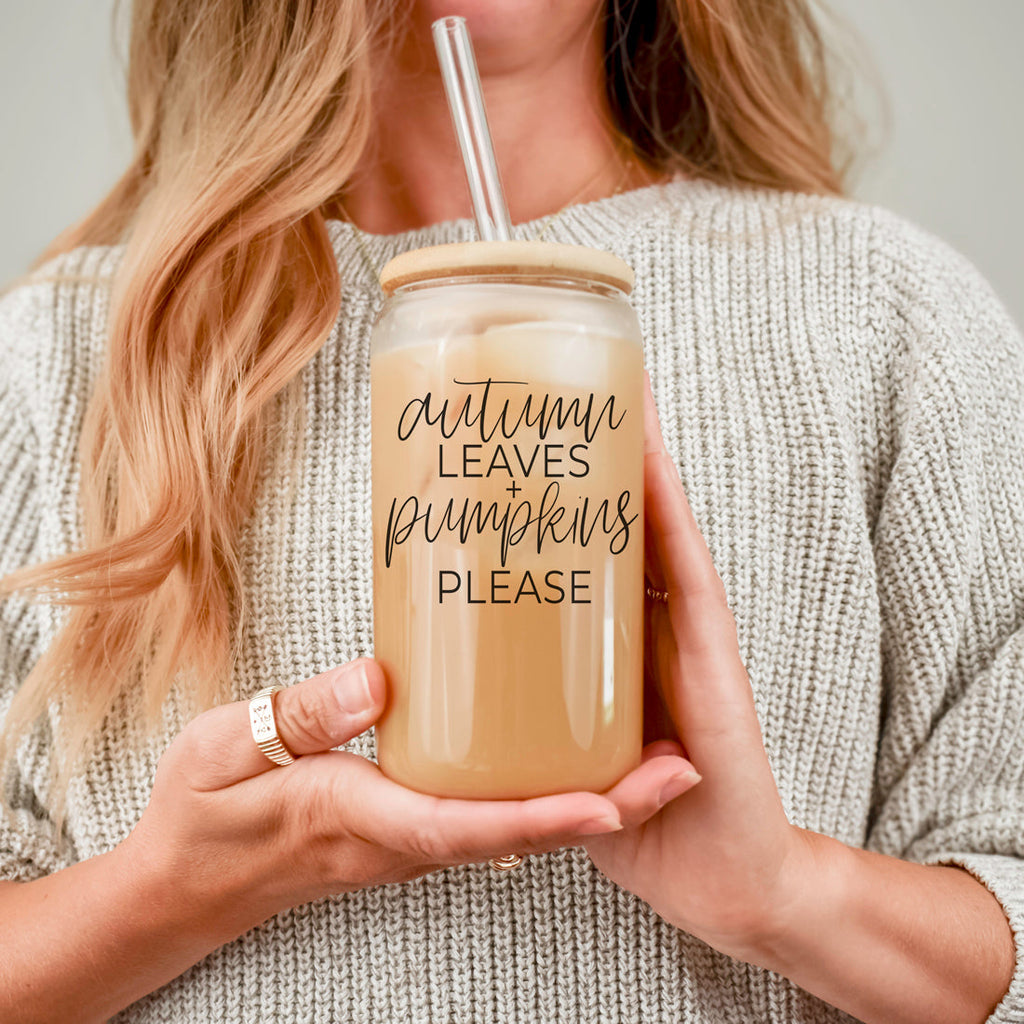 Sutton Lane Co. Fall — Autumn Leaves & Pumpkins 20oz Glass Tumbler