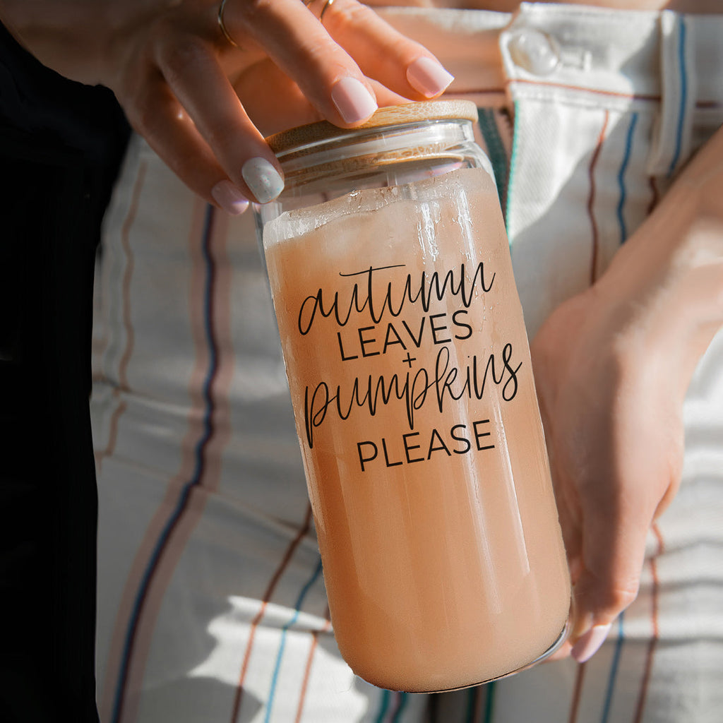 Sutton Lane Co. Fall — Autumn Leaves & Pumpkins 20oz Glass Tumbler