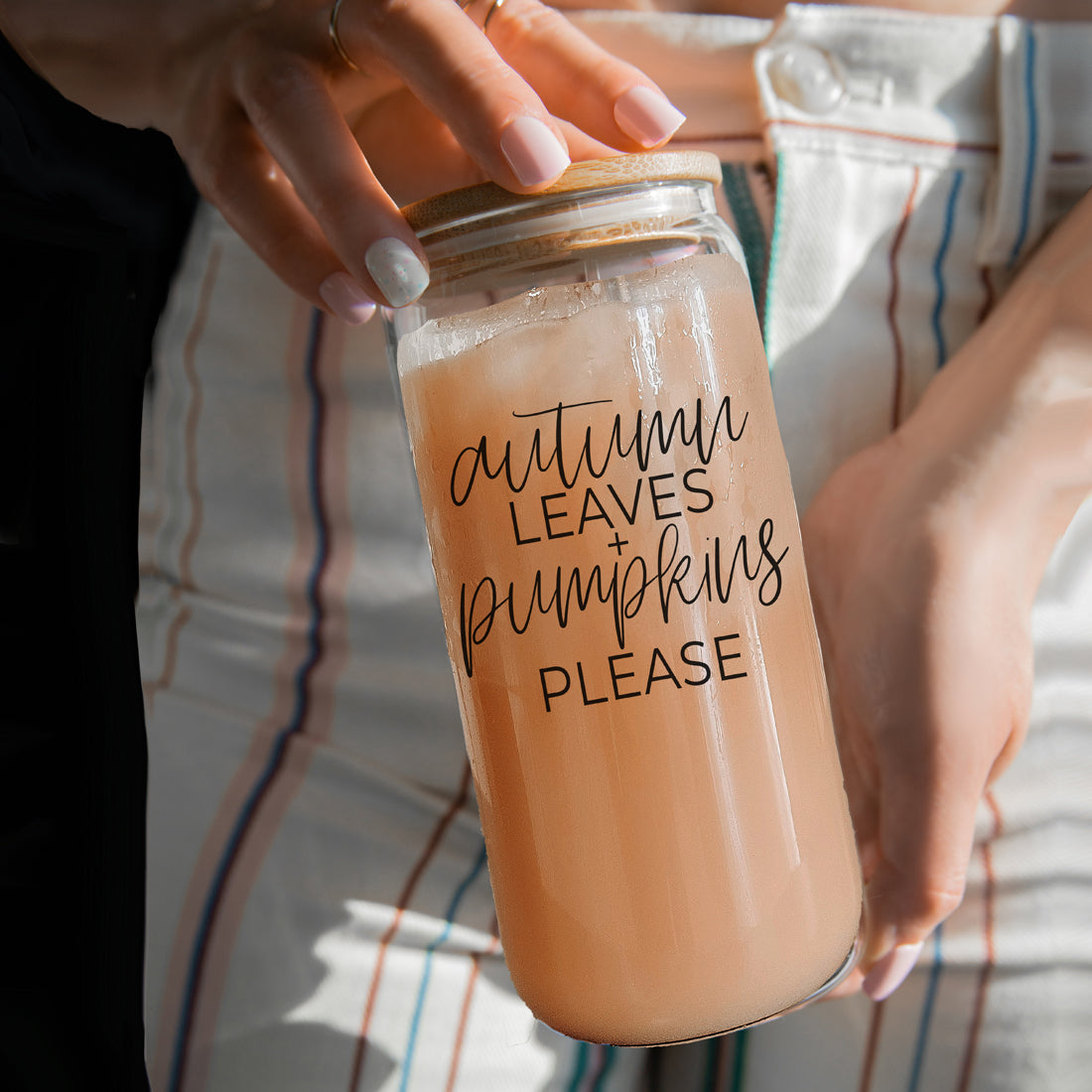 Sutton Lane Co. Fall — Autumn Leaves & Pumpkins 20oz Glass Tumbler