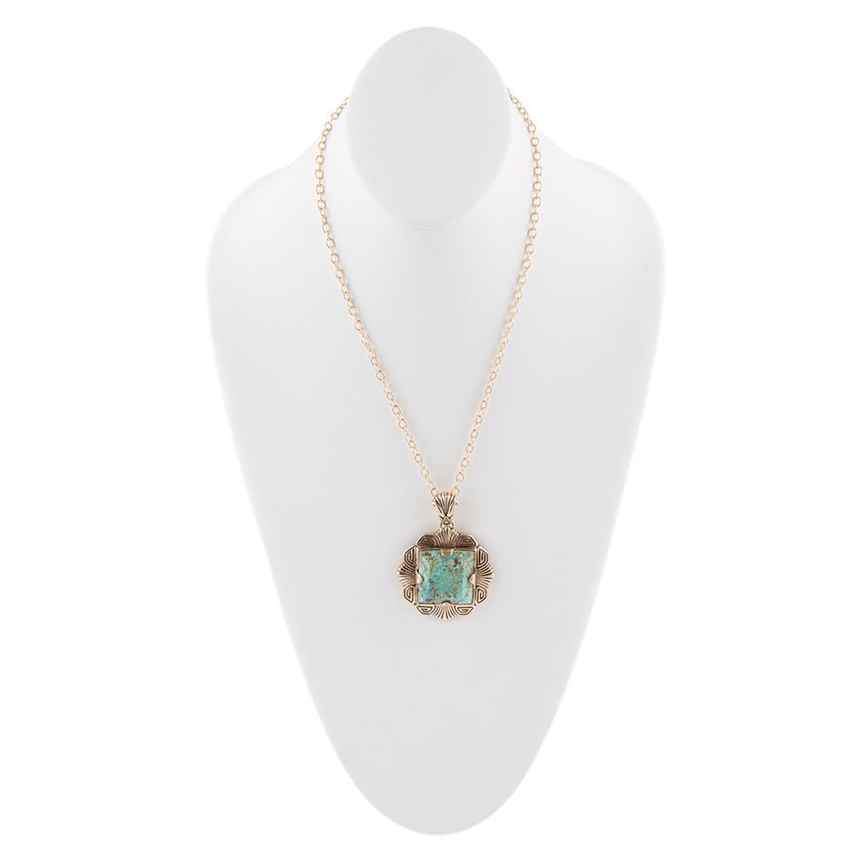 Genuine Turquoise Square Pendant Necklace