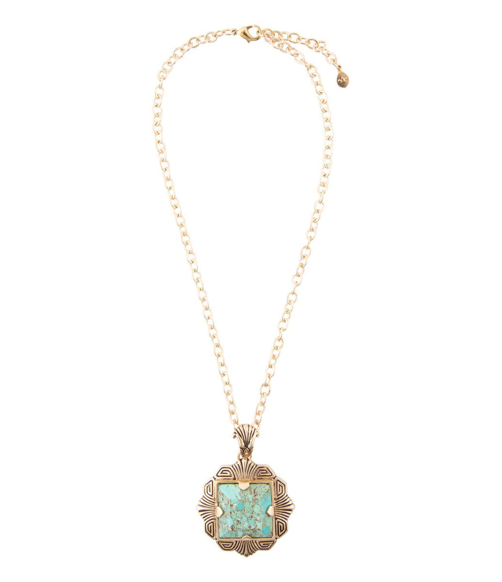 Genuine Turquoise Square Pendant Necklace