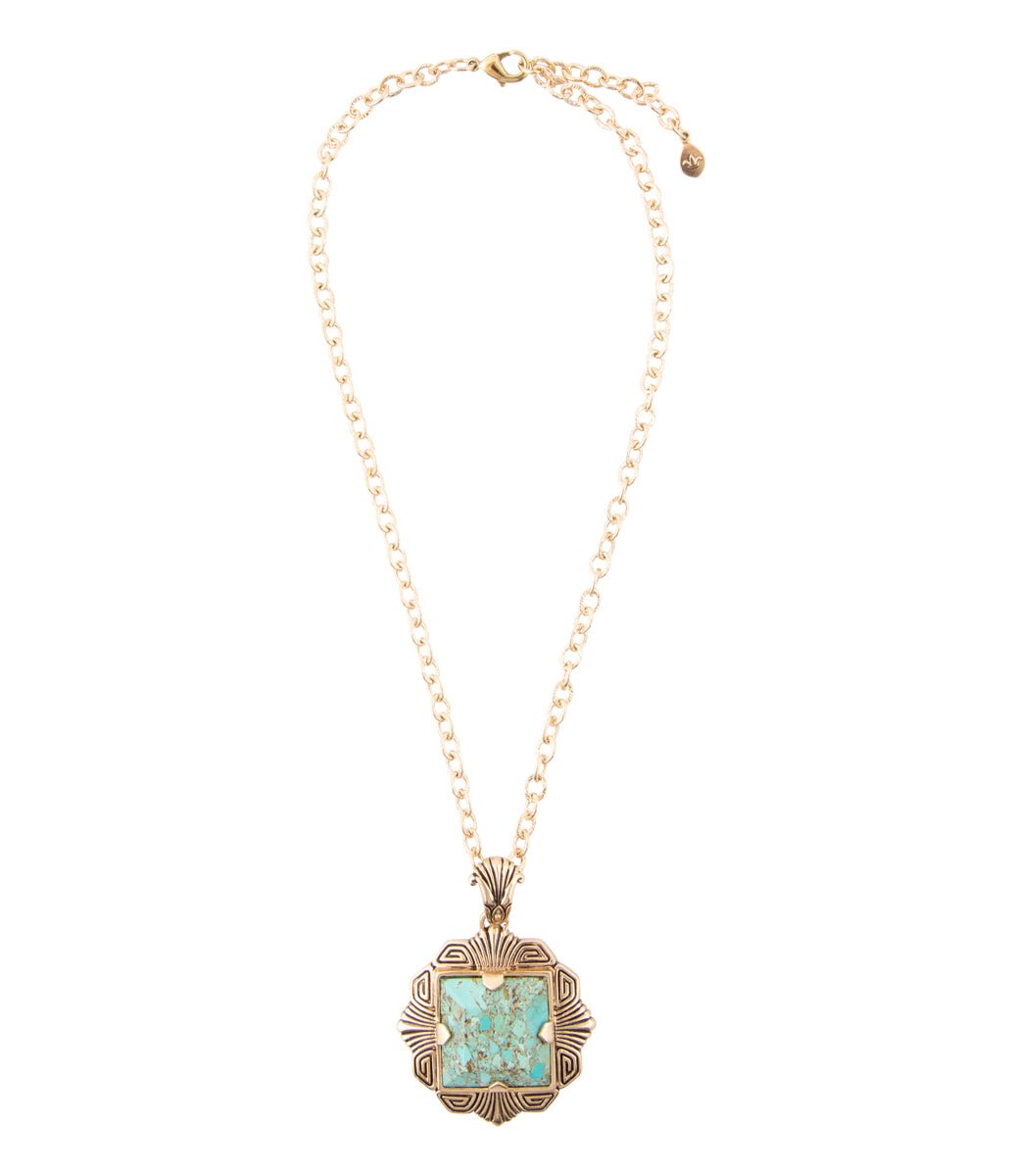 Genuine Turquoise Square Pendant Necklace