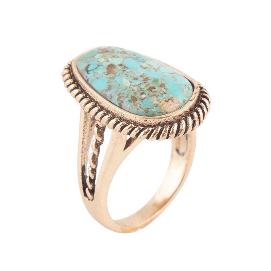 Roped Genuine Turquoise Golden Ring