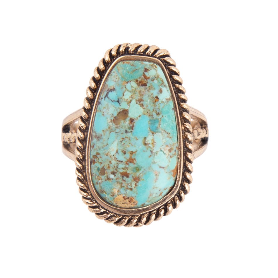 Roped Genuine Turquoise Golden Ring