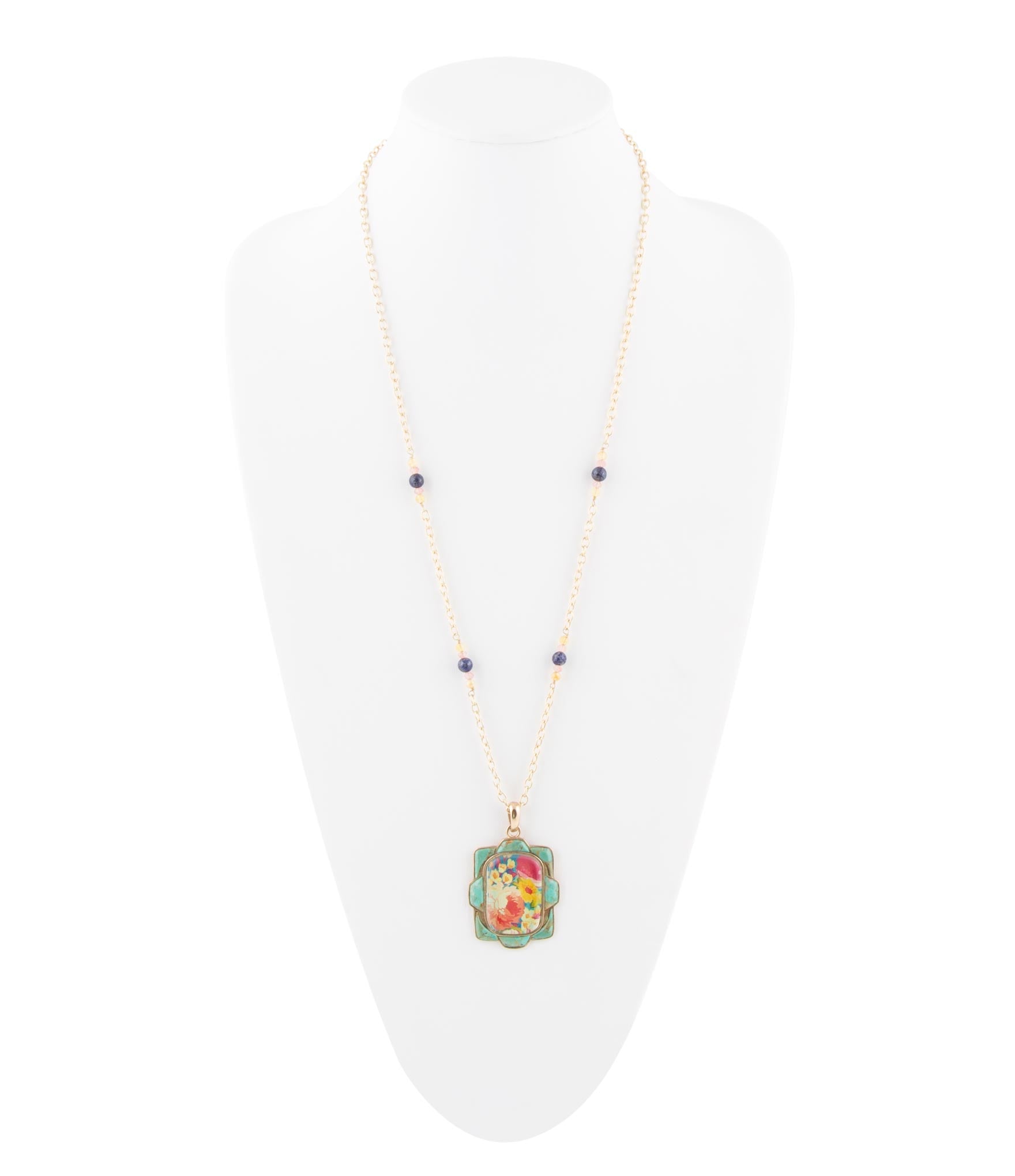 Scenic Floral Genuine Turquoise Pendant Necklace