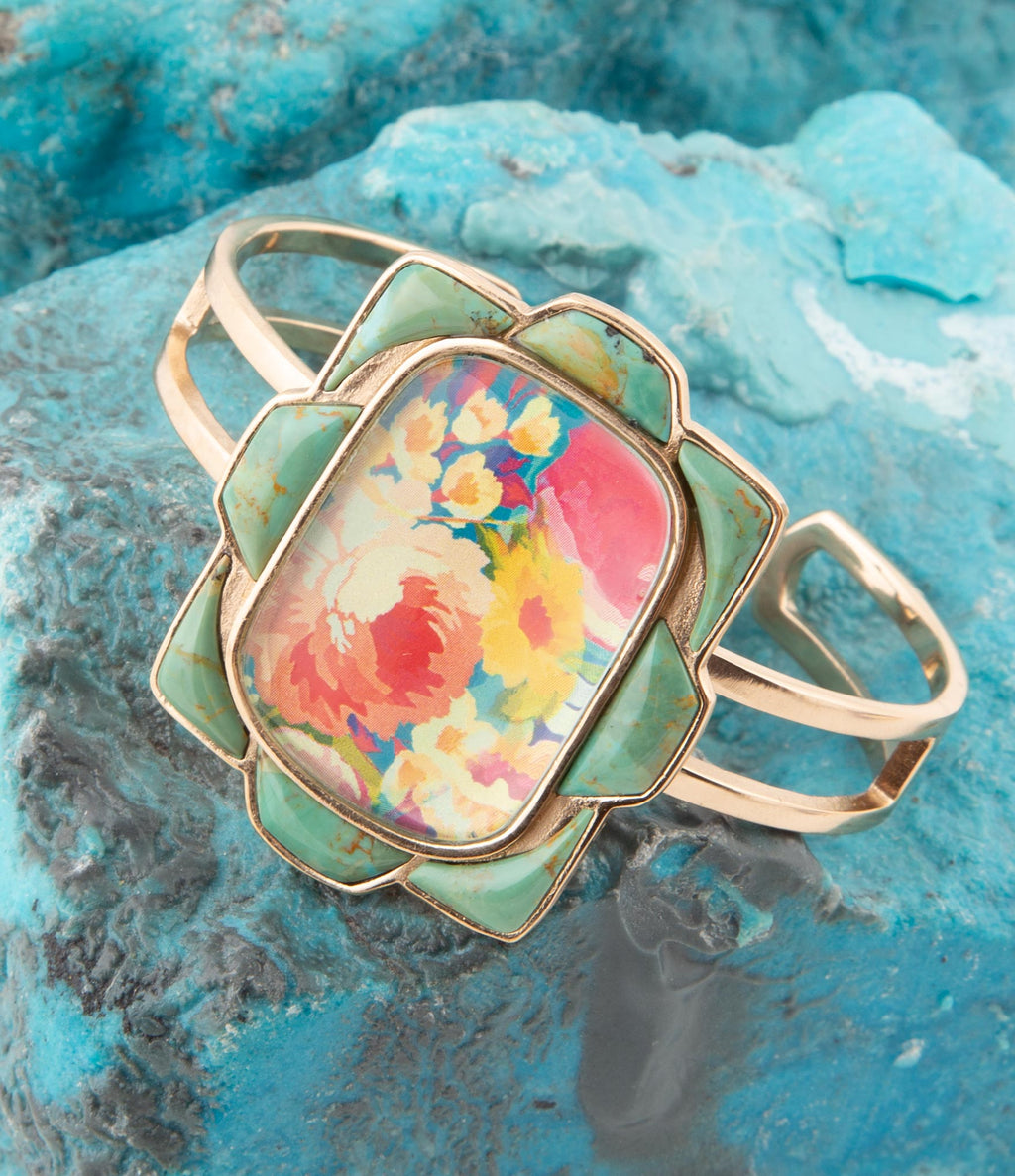 Scenic Floral Genuine Turquoise Cuff