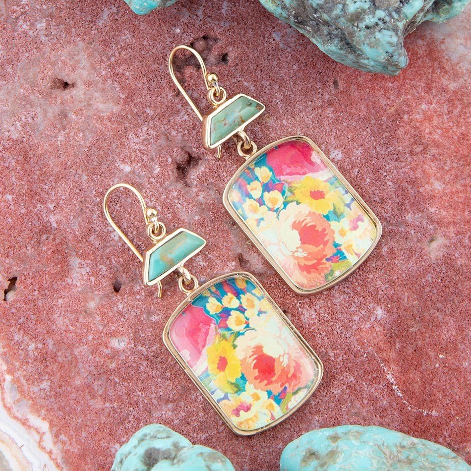 Scenic Floral Genuine Turquoise Earrings