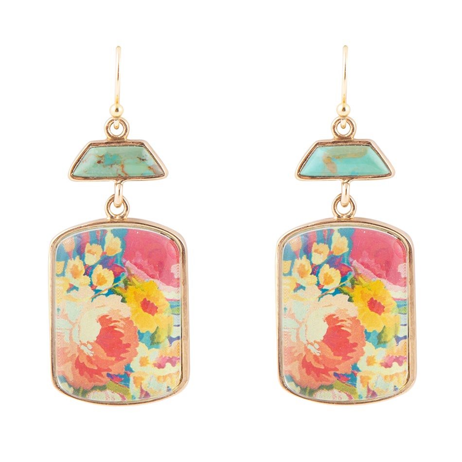 Scenic Floral Genuine Turquoise Earrings