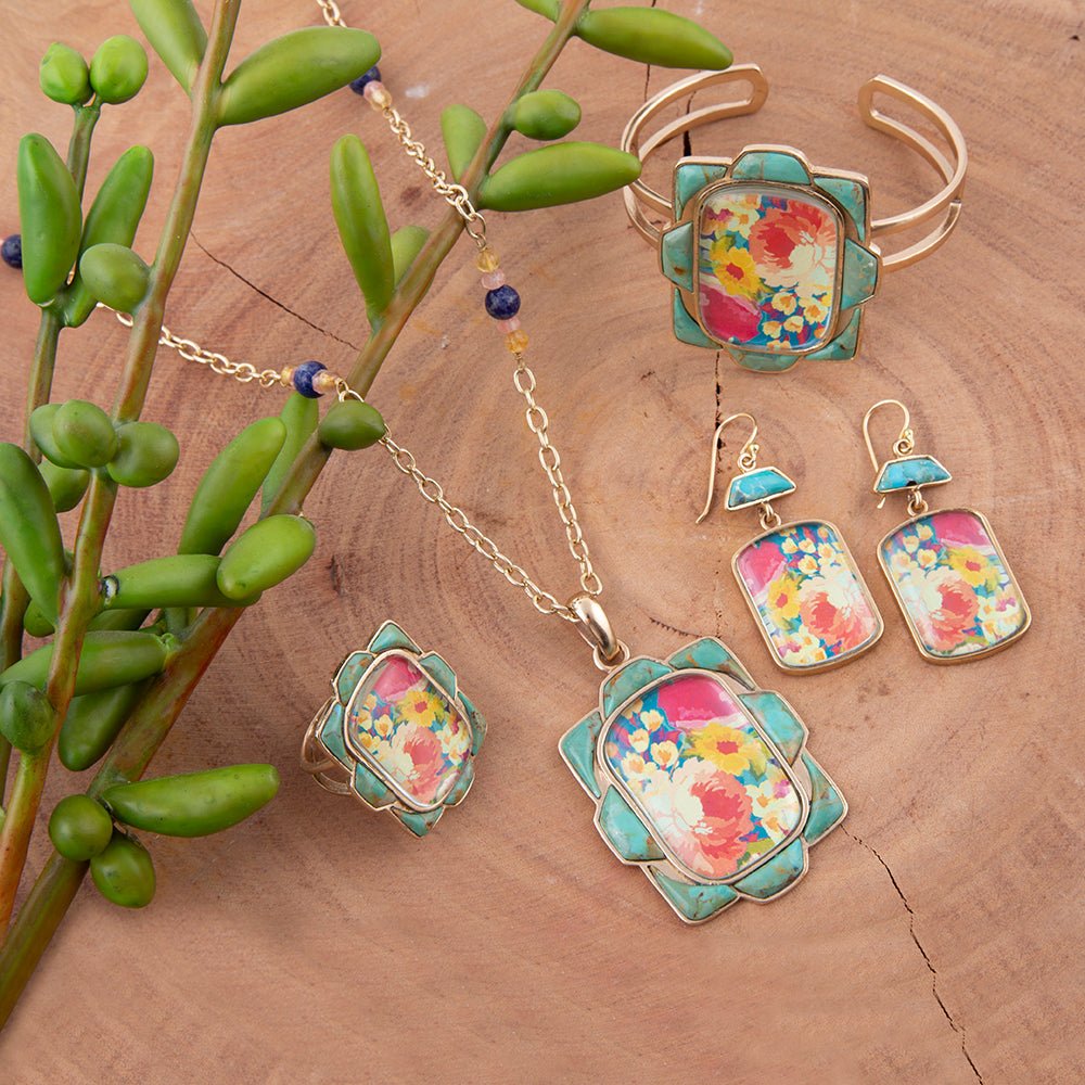Scenic Floral Genuine Turquoise Earrings