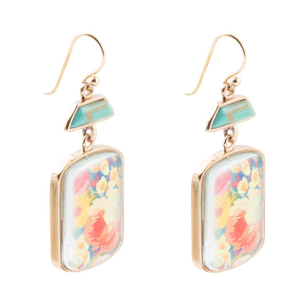 Scenic Floral Genuine Turquoise Earrings
