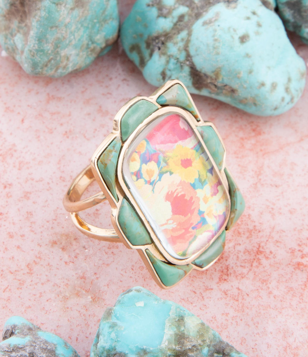 Scenic Floral Genuine Turquoise Ring — Extremely Limited